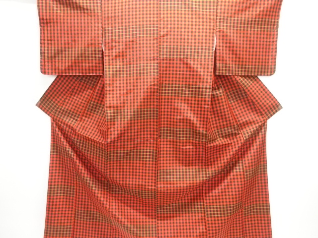 JAPANESE KIMONO / UNUSED KIMONO & MICHIYUKI COAT ENSEMBLE / SILK / YONEZAWA TSUMUGI / WOVEN GRID